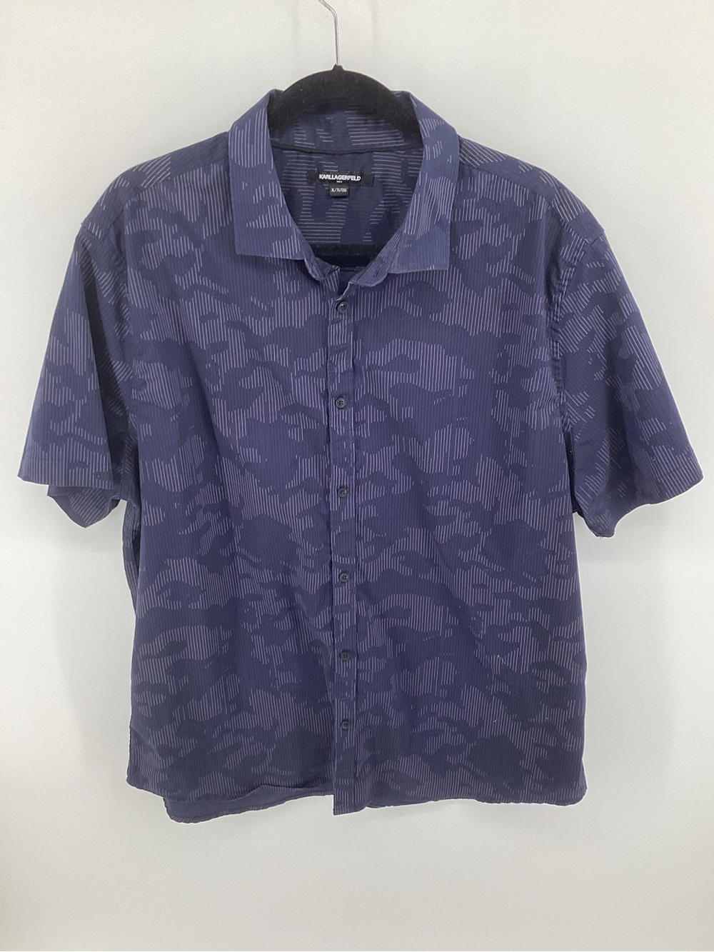Karl Lagerfeld Men’s Navy Short Sleeve Button-Up Shirt